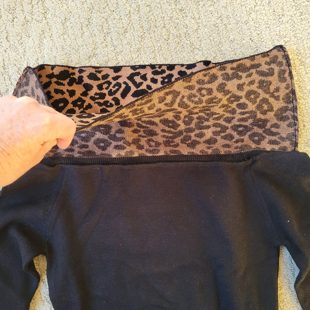 Women’s Off-Shoulder Long Sleeve Leopard Print Bodycon Top– lack – Size L – NWOT - Picture 6 of 8